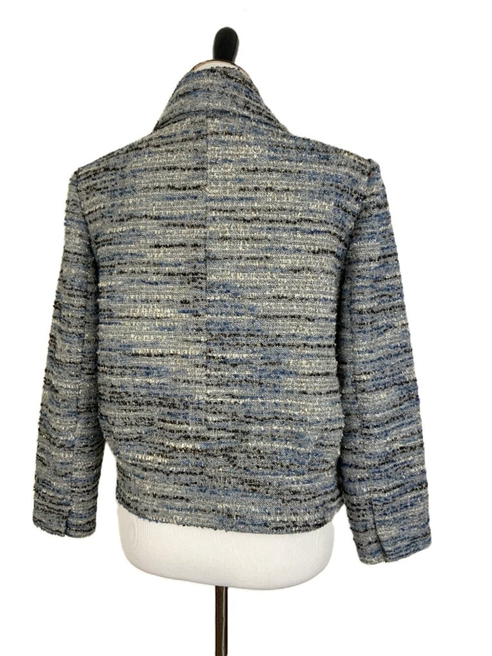CABI Radiance Cropped Jacket Gray/ Blue Tweed with Silver Sz S - Picture 3 of 16